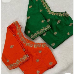 green & orange floral embroidered silk designer blouse