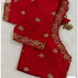 red floral embroidered silk designer blouse