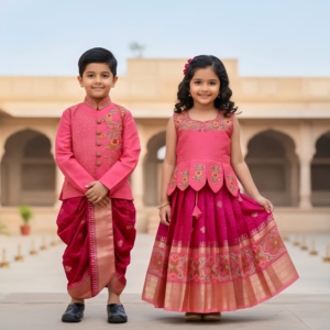 rose pink royal kids festive ethnic wear set