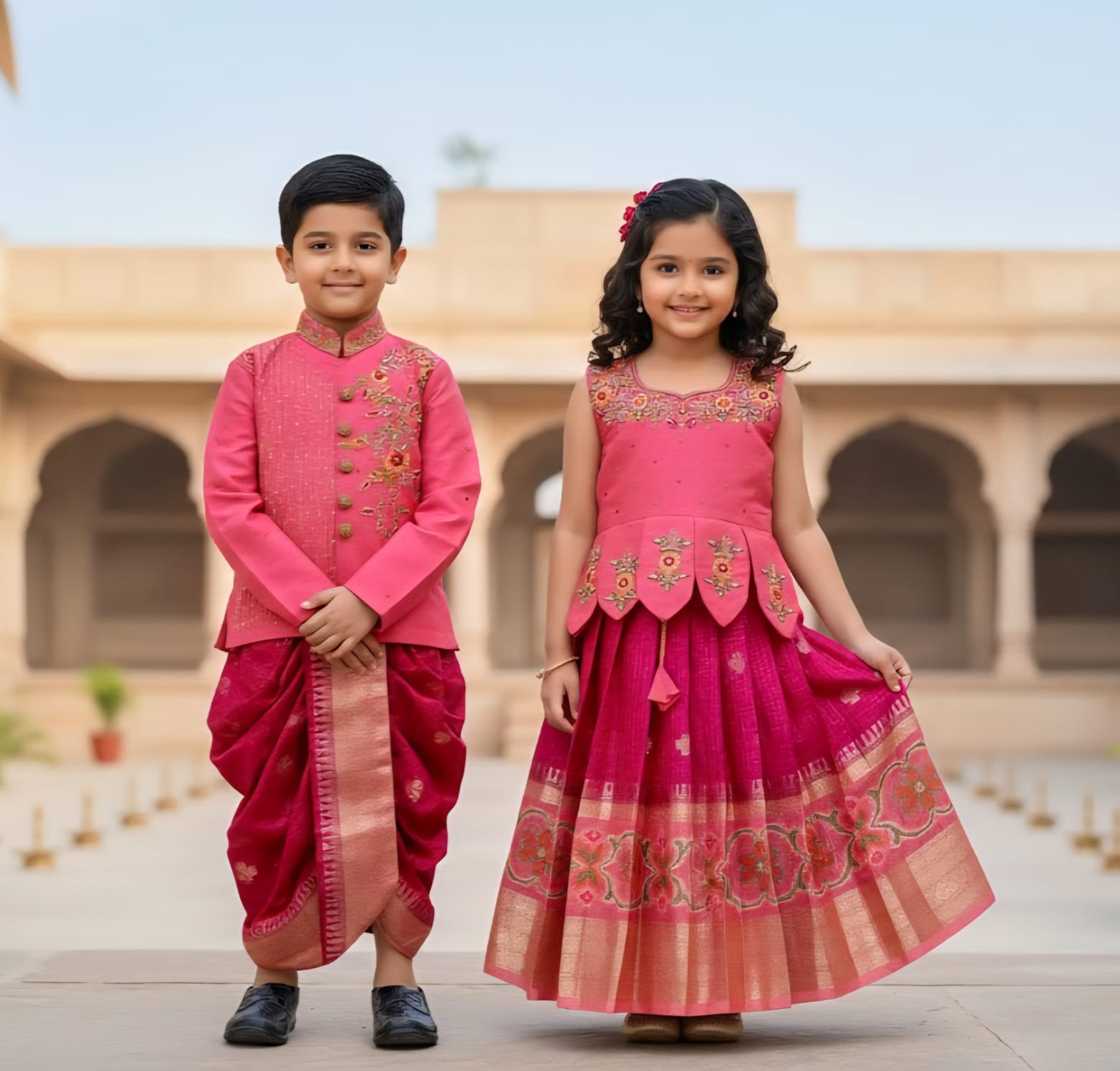 rose pink royal kids festive ethnic wear set rose pink royal kids festive ethnic wear set