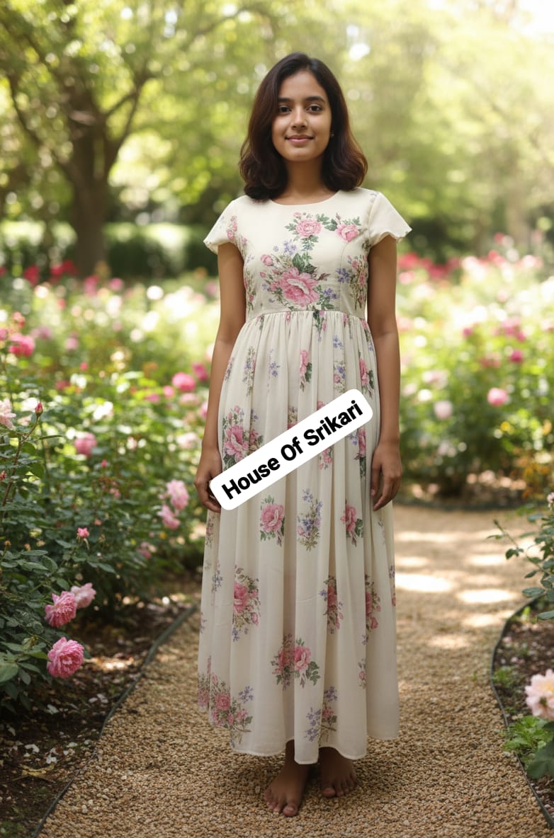 ivory cream floral printed maxi frock ivory cream floral printed maxi frock