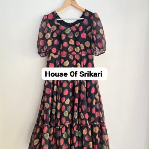 midnight black floral printed midi frock