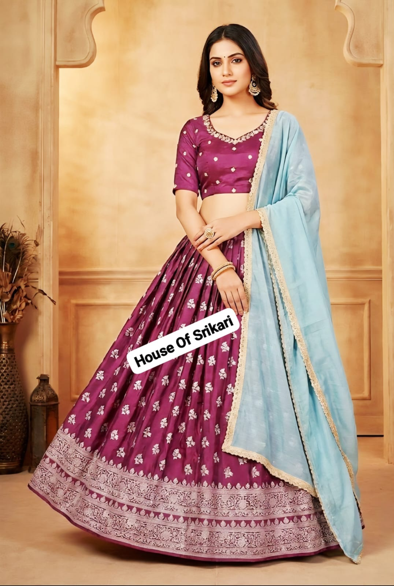 wine purple silk lehenga set with sky blue dupatta wine purple silk lehenga set with sky blue dupatta