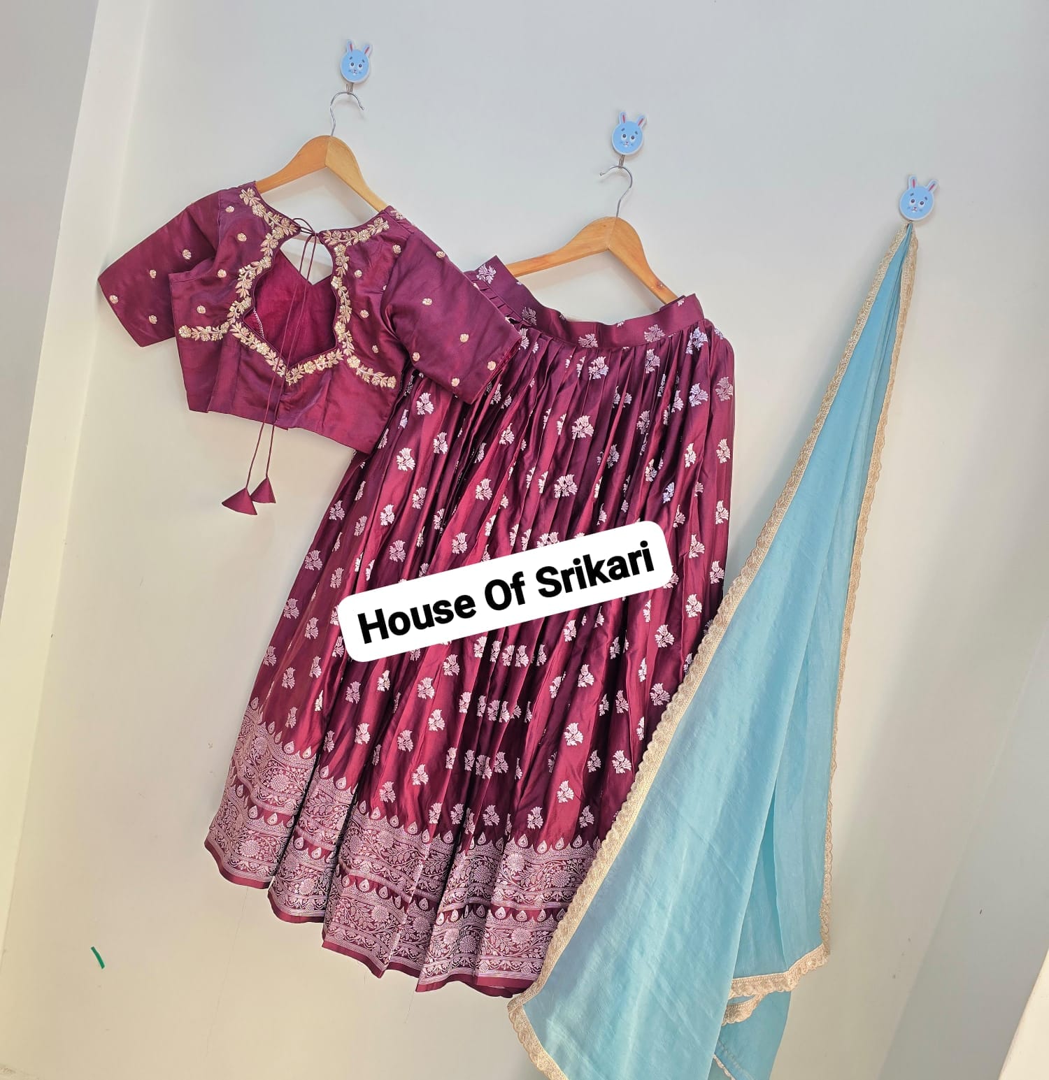 wine purple silk lehenga set with sky blue dupatta wine purple silk lehenga set with sky blue dupatta