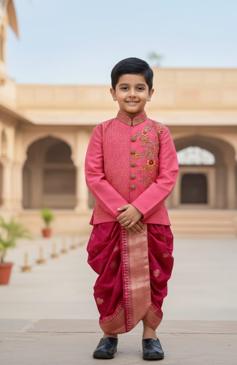 wine purple embroidered sherwani with teal dhoti set for boys wine purple embroidered sherwani with teal dhoti set for boys