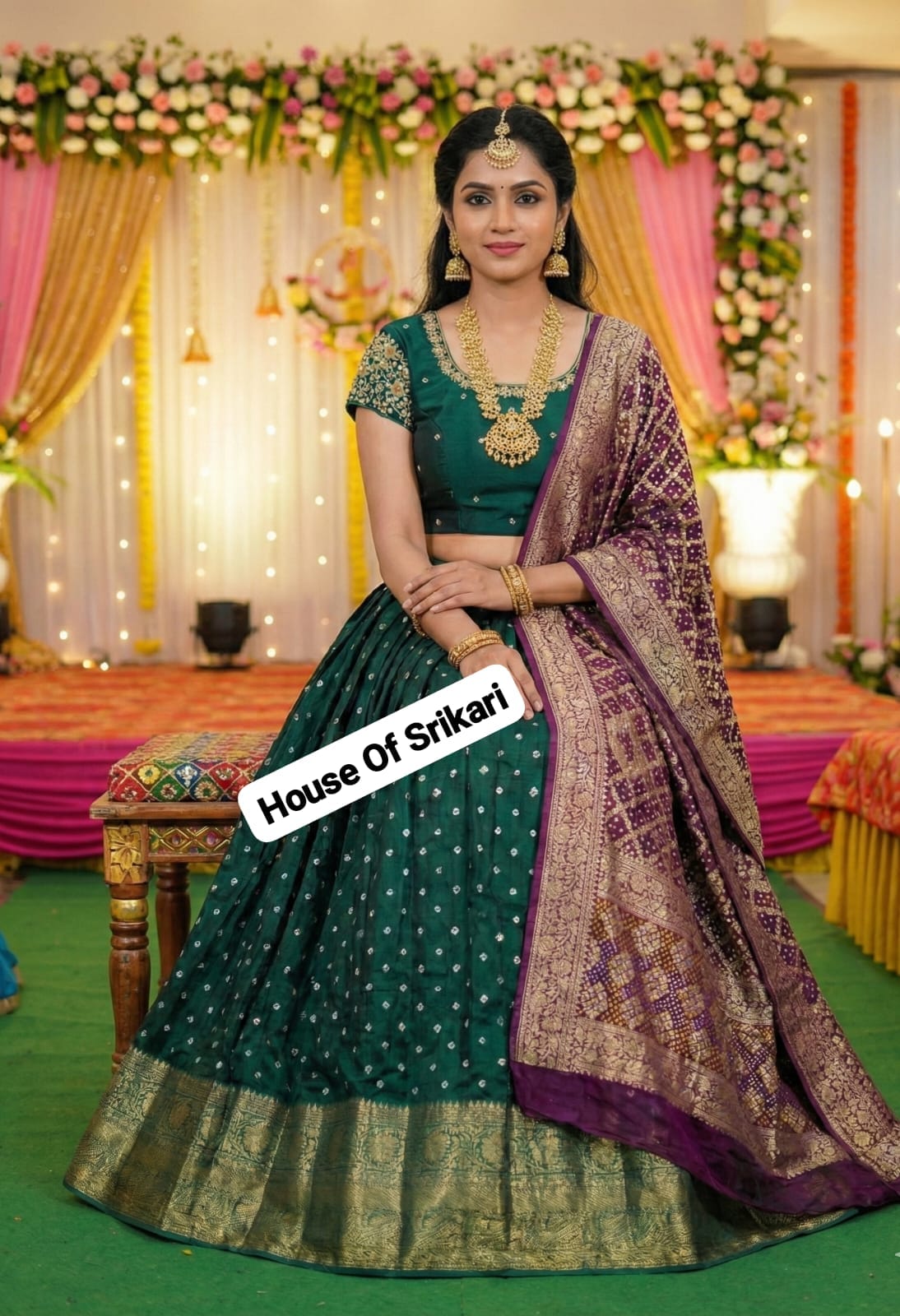 emerald green bridal silk lehenga set with designer back blouse emerald green bridal silk lehenga set with designer back blouse