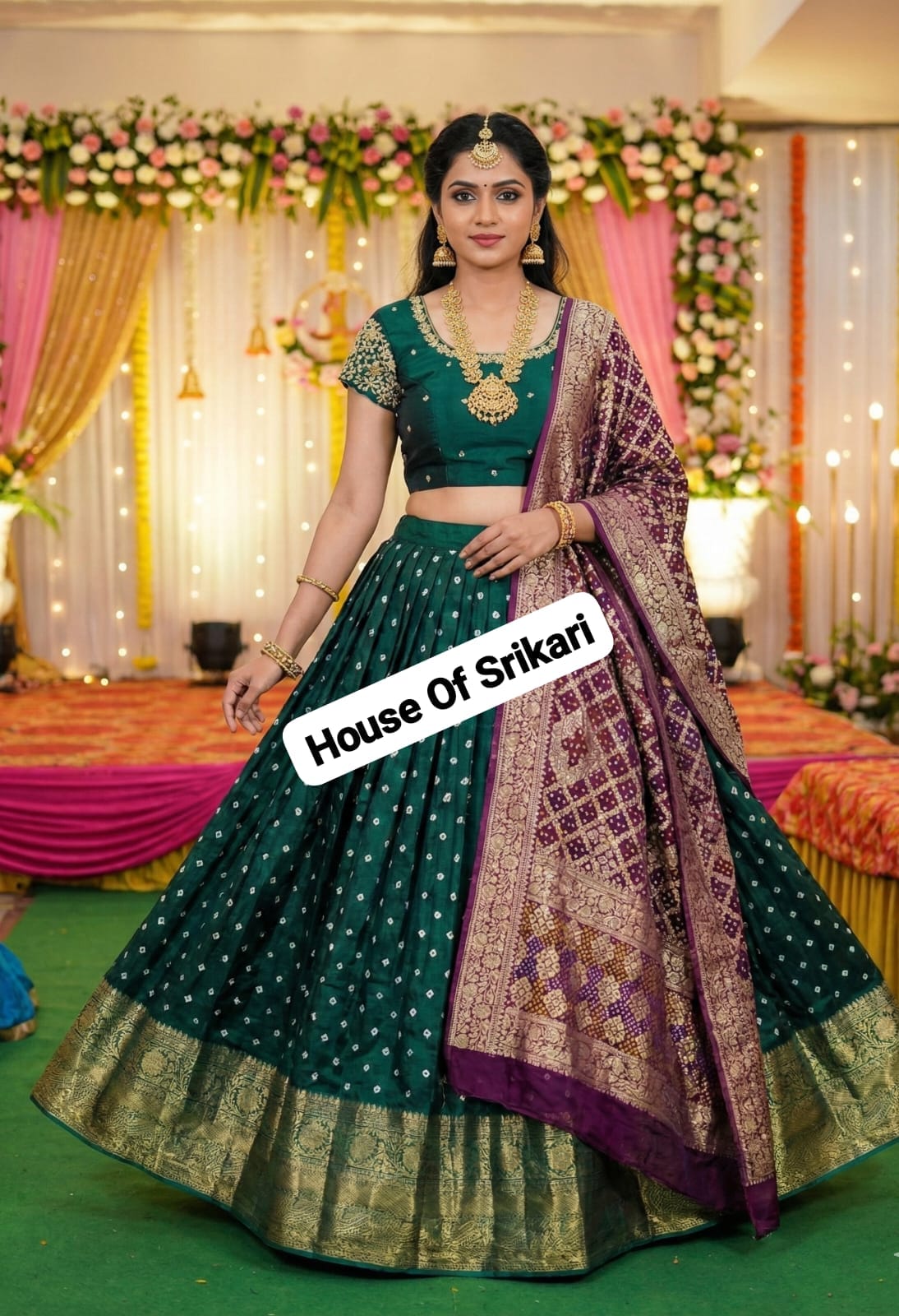 emerald green bridal silk lehenga set with designer back blouse emerald green bridal silk lehenga set with designer back blouse